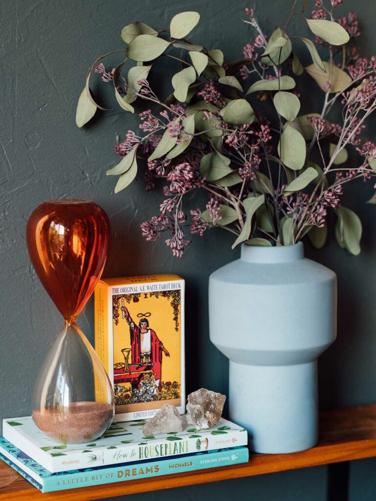 decorated table top with planter